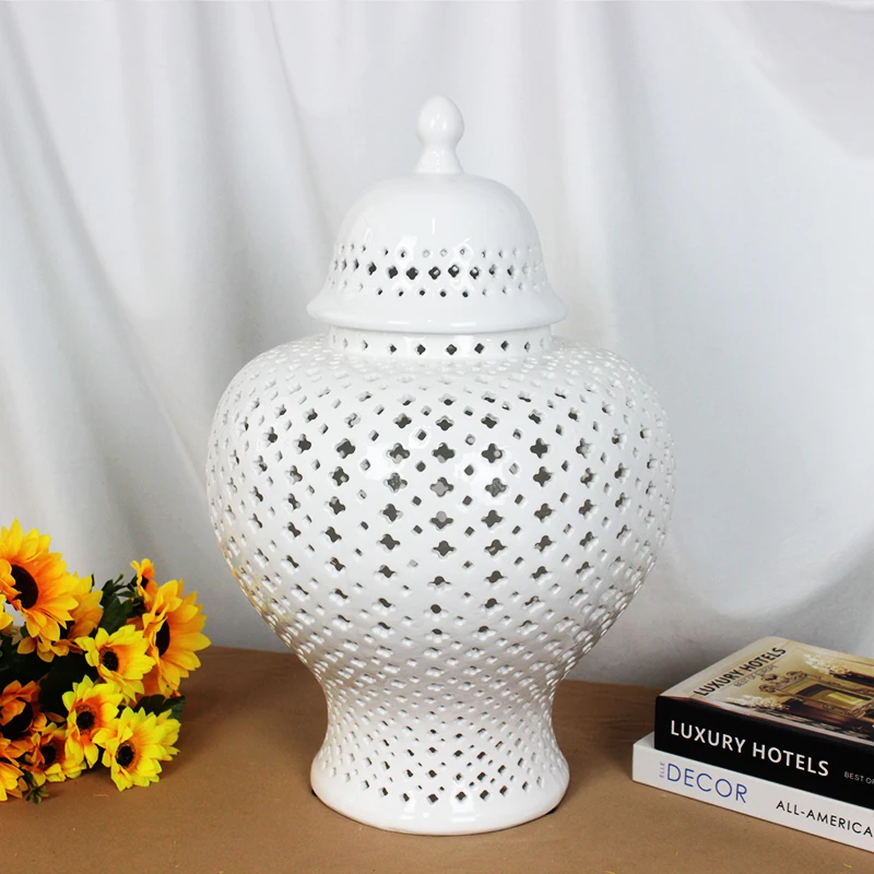 white glazed large ginger jar chinese ginger jars ceramic & porcelain vases hollowed ginger jar vase home decor