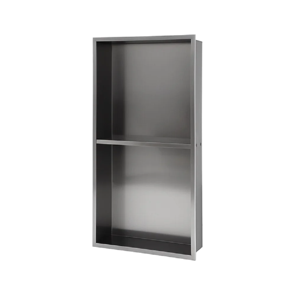 Matte Black Stainless Steel Wall Niche Double Shelves Recessed Shower Bathroom Storage No Tile Needed-Convenient Set