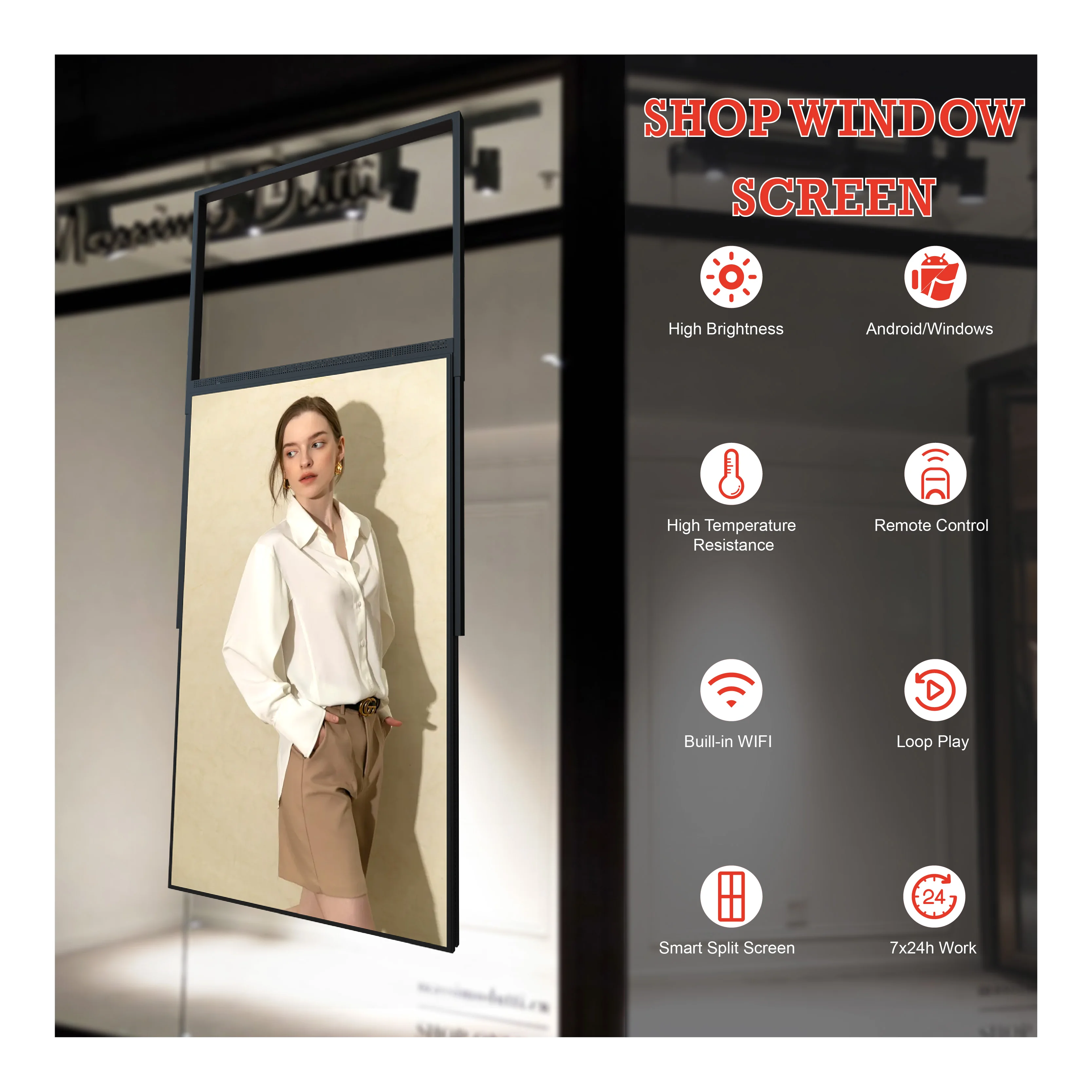 Slim Shop Window Display Sunlight Dual-sided LCD Digital Display Monitor Screen Indoor Window Screen
