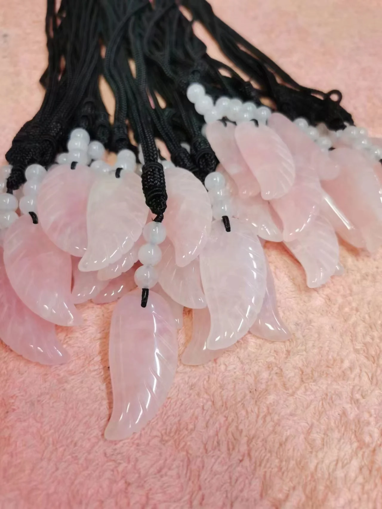 Wholesale natural rose green jade amethyst gemstone crystal carving angel wing pendant for Jewelry Making Crystal