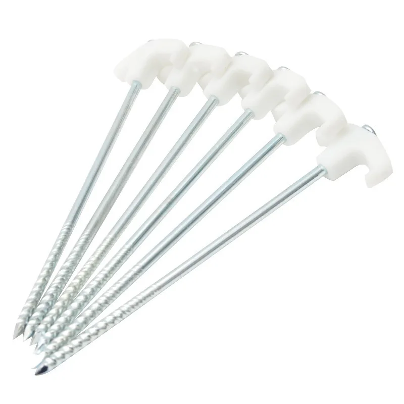 JW-139 Wholesale outdoor camping 25cm fluorescent metal tent pegs heavy duty screw thread luminous tent stakes