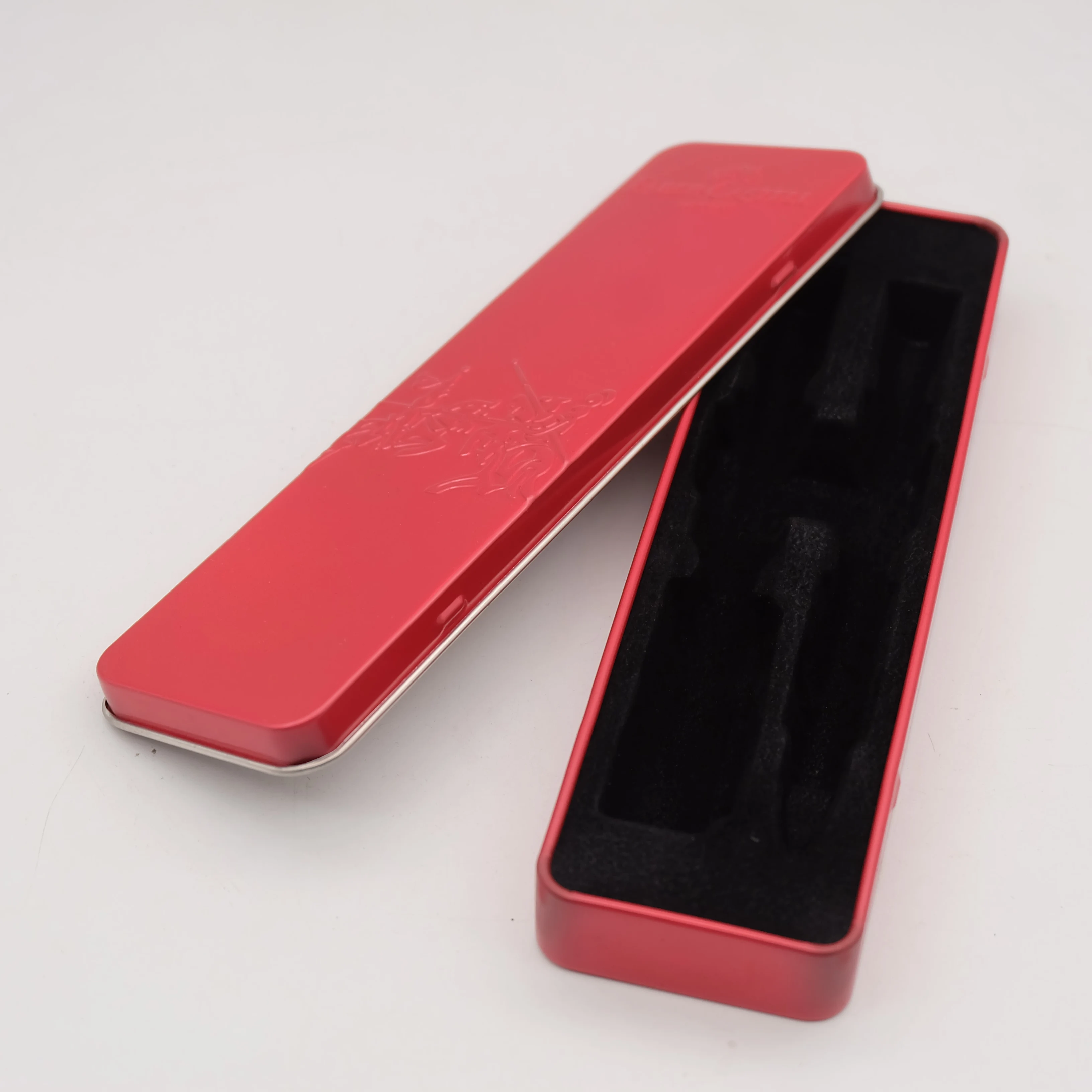 Rectangle custom christmas red color metal flat gift chocolate candy pen pencil tin box packaging boxes wholesale