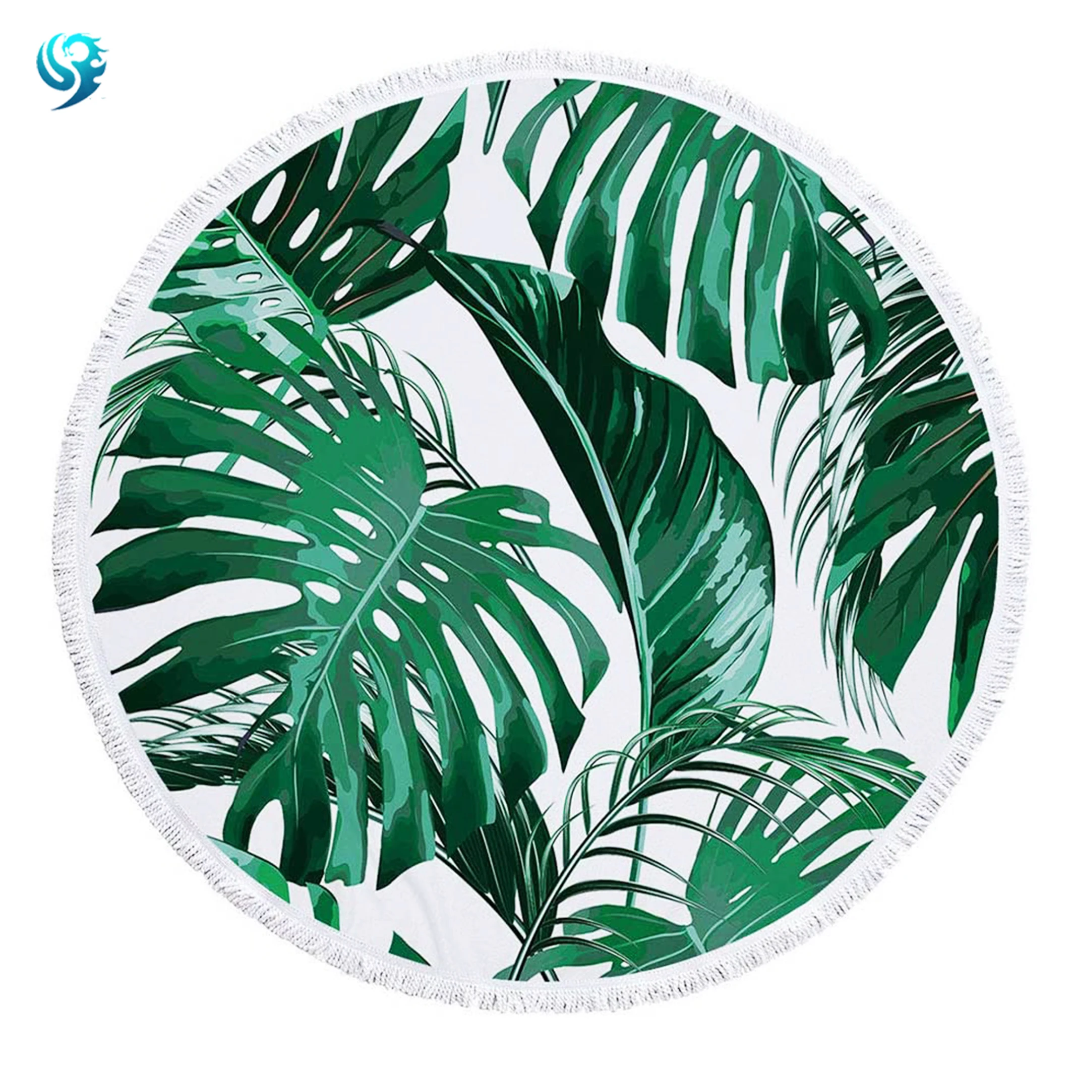 [Free Sample] large custom 100% cotton velour reactive printed round towel tassel