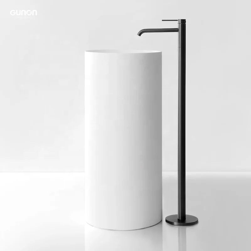 Popular Gray Floor Mounted Wash Basin Mixer Faucet Hotel Upscale Contemporary Hot Cold Water Mixer Single Handle Single Hole