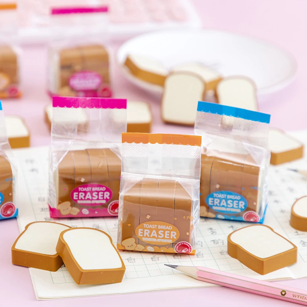 Factory Promotion Kids Gift Novelty 2d Pencil Rubber Eraser Toast Kids Eraser With Custom Logo