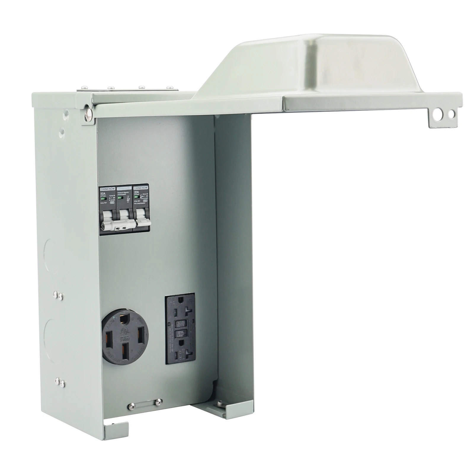 Temporary Power Outlet Panel, Weatherproof Power Circuit Breaker Panel with 20, 50 Amp Receptacle Installed for RV Camper