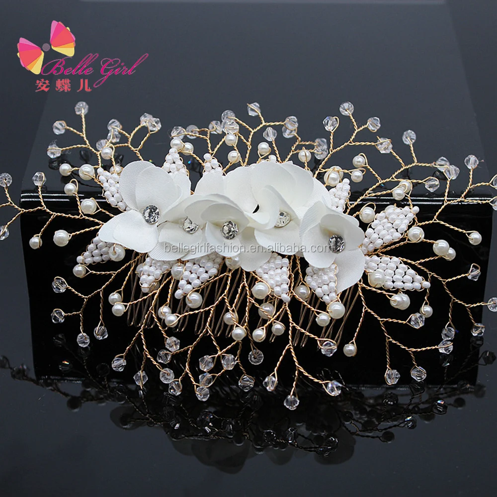 Свадебные аксессуары для волос для вечеринки, роскошные тканевые цветы с 20 зубьями, маленькие жемчужные вязаные кристаллы листьев, Золотая расческа для волос для женщин