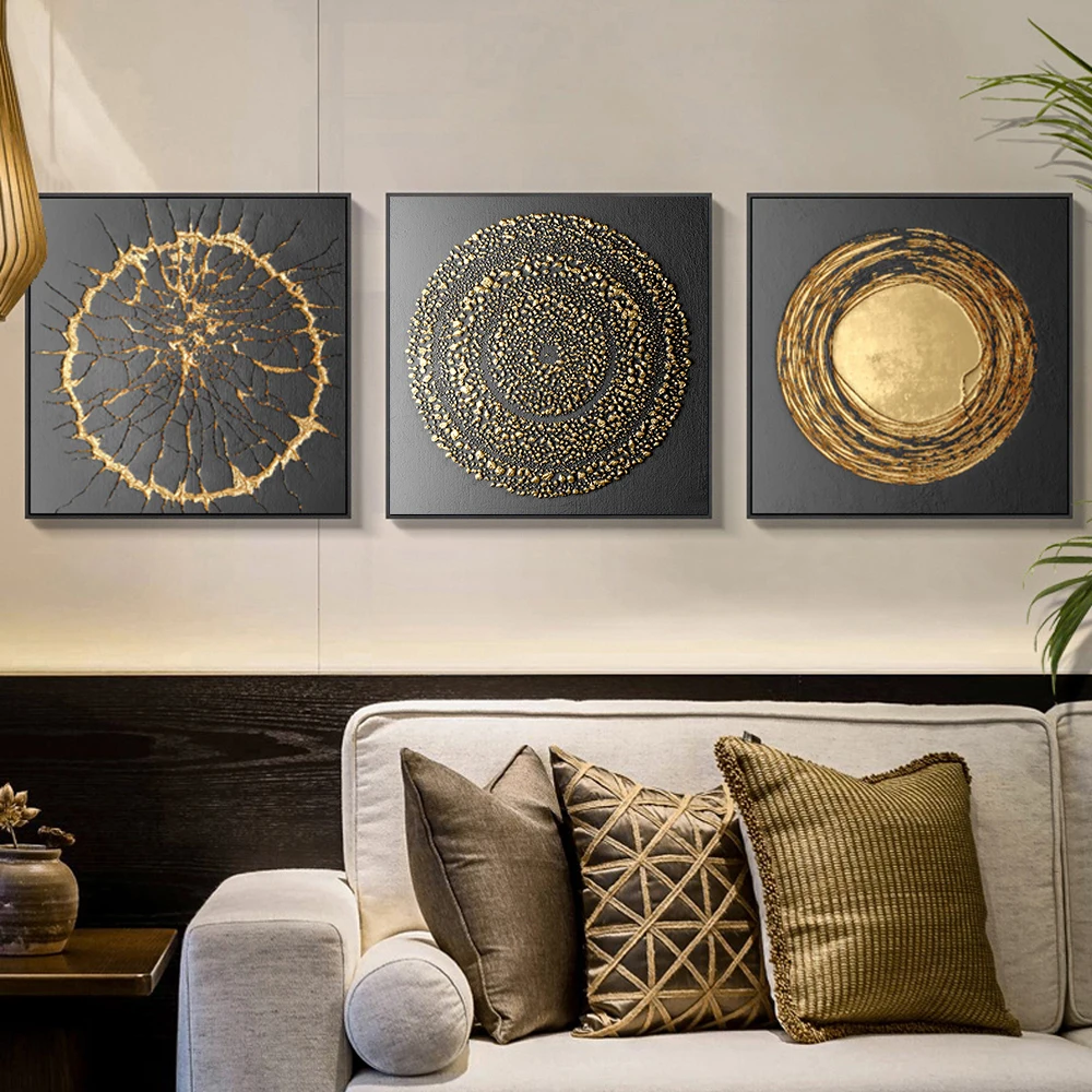 Geometric Pattern Canvas Painting Nordic Posters Prints Wall Art for Living Room Home Decor Electric Metal Abstract Golden Black