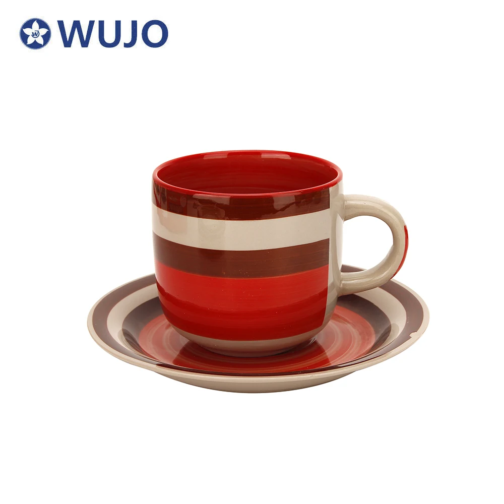 Cheap Ceramic Cup and Saucer 12pcs Hand Painted Stoneware Tea Cups & Saucers