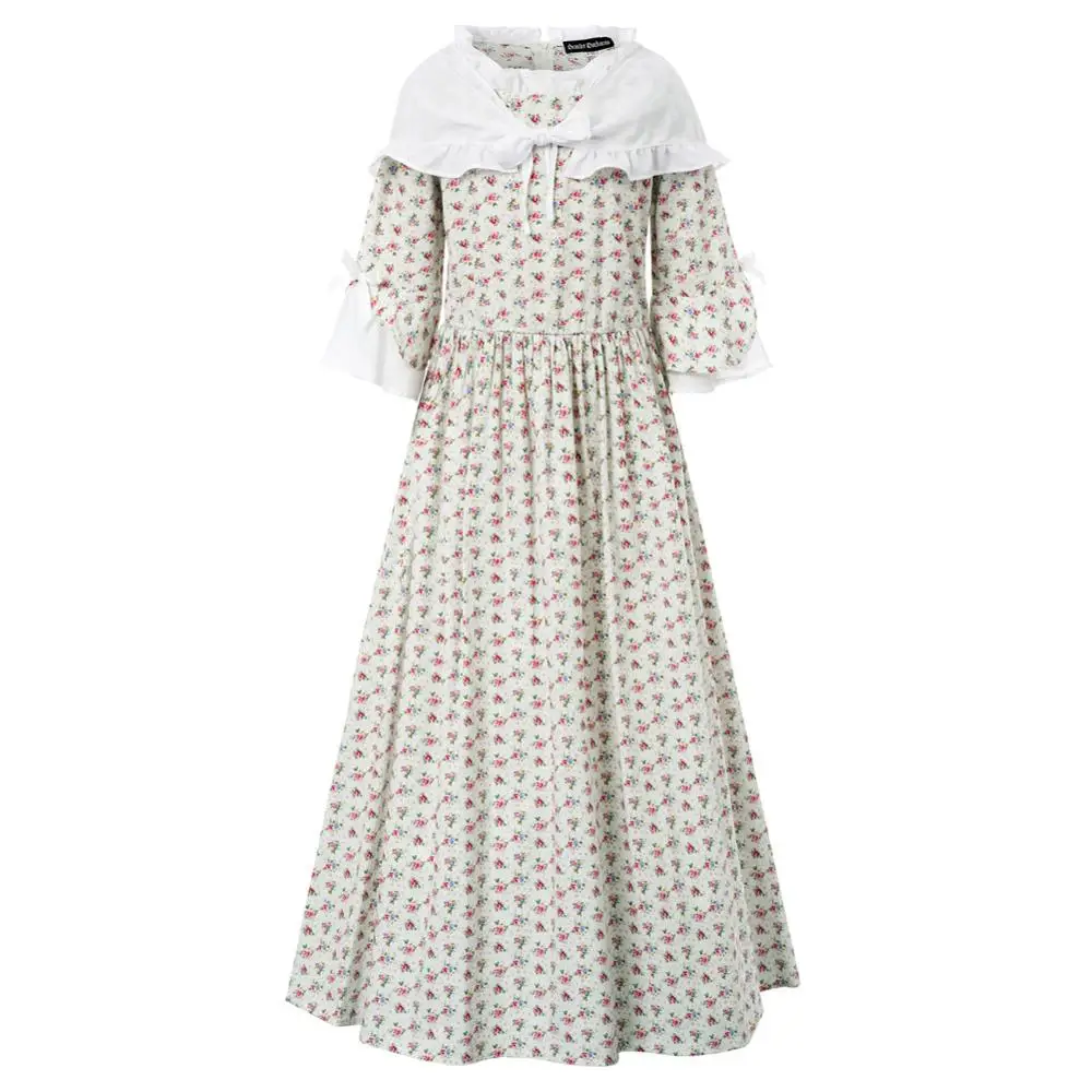 SLA02019 3pcs Set Cotton Dress+Shrug+Hat Children Kids Girls Colonial Costumes