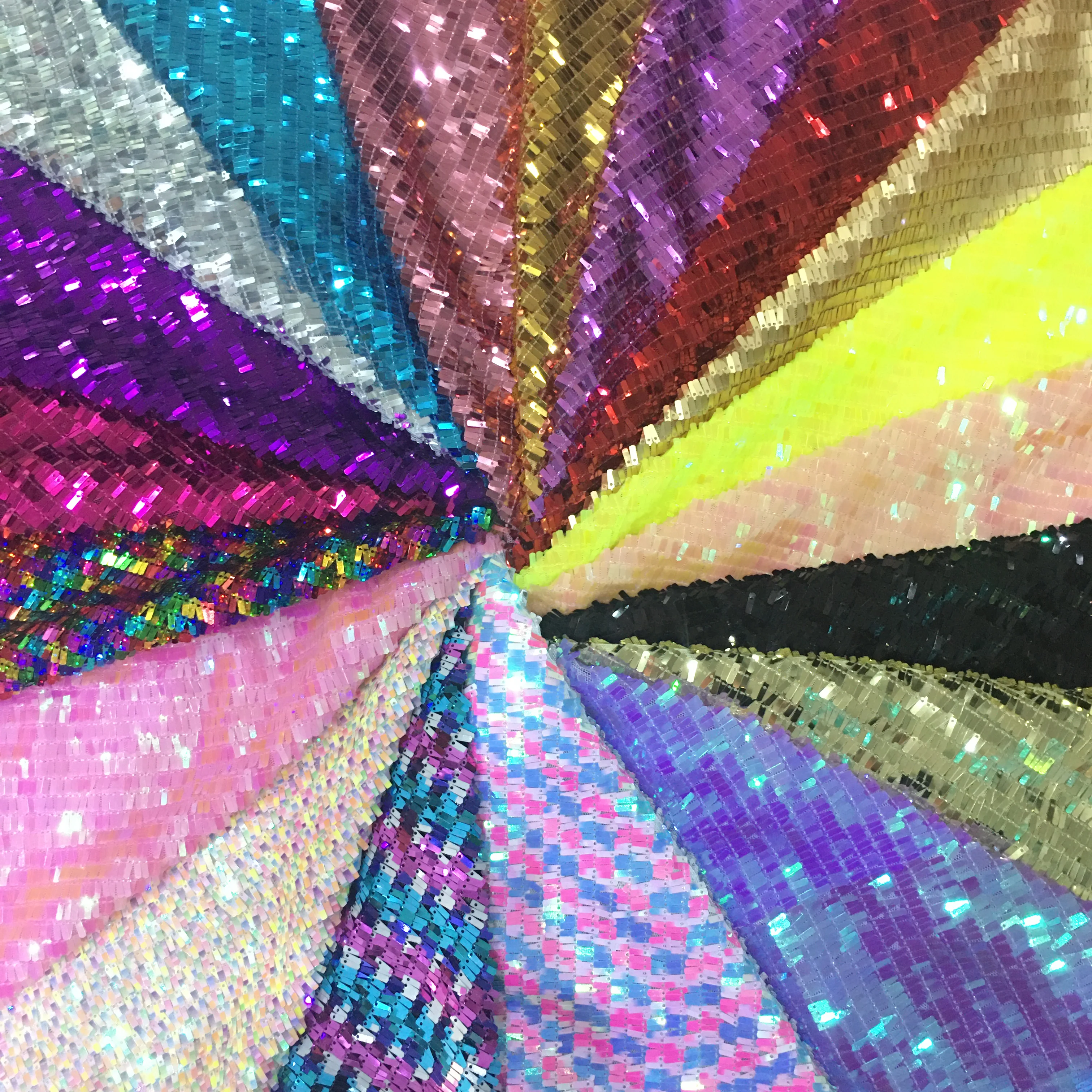 wholesale RXF2360  9mm  Stretch Polyester Embroidery Long Square Aluminum Sequin Fabric for Fancy Clothes