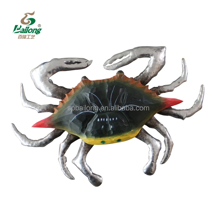 BSCI factory folk art crab shape wood carving craft  metal nautical wall decor