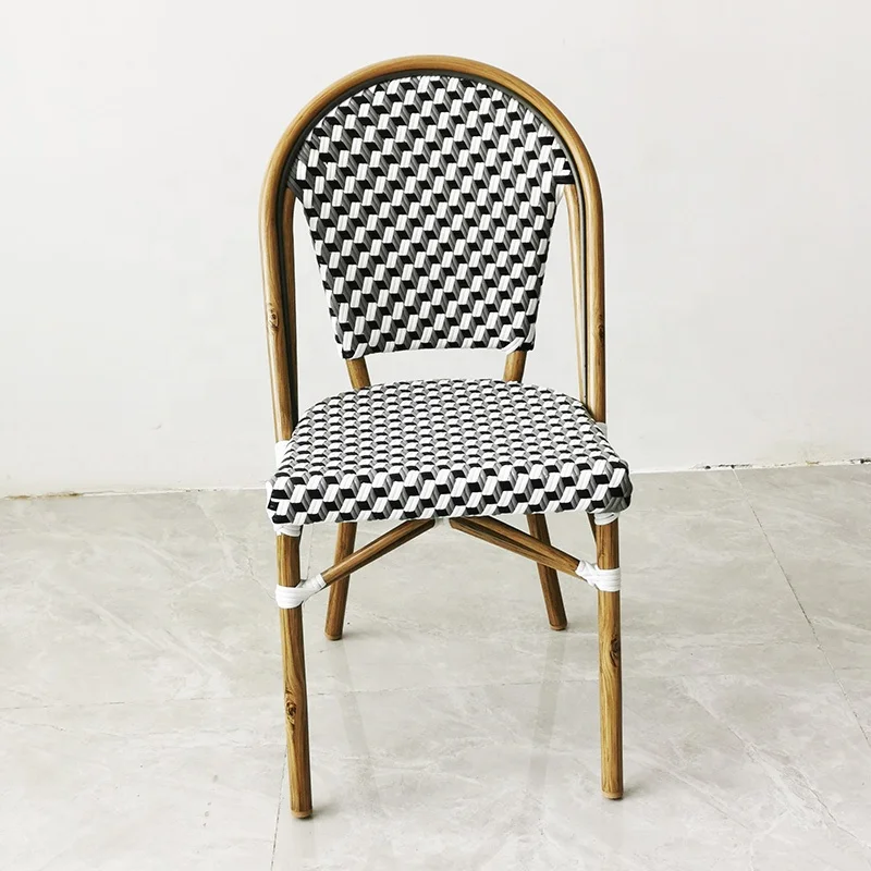 American Standard Outdoor Garden French Bistro Cafe Aluminum Rope Rattan Woven Chair