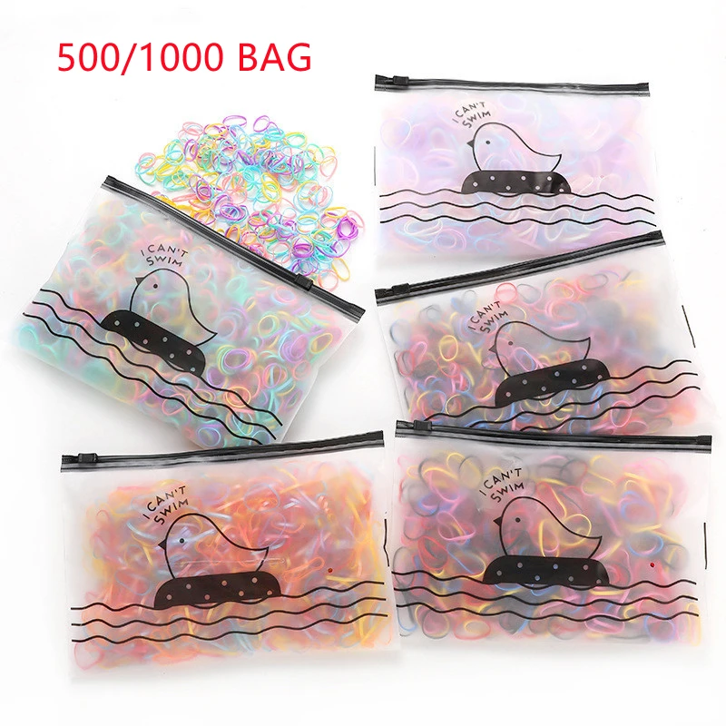 500/1000PCS Cute Girls Colourful Ring Disposable Elastic Hair Bands Ponytail Holder Rubber Band Scrunchies Kids Hair Accessories