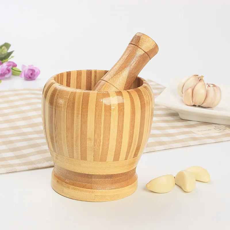 Wholesale Natural Color Durable Bamboo Mortar And Pestle Set