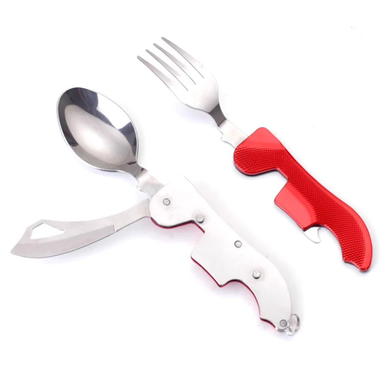 New Multifunctional Stainless Steel Camping Picnic Pocket Knife Fork And Spoon