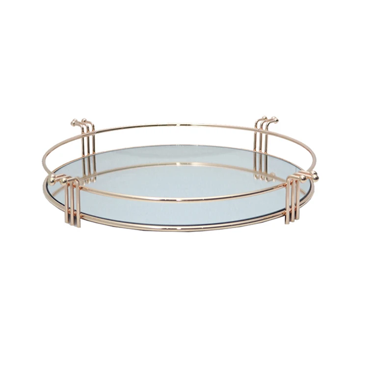 
2021 Wholesale China Popular Tray New Design Golden Metal Serving Mirror Jewelry Gold Tray 