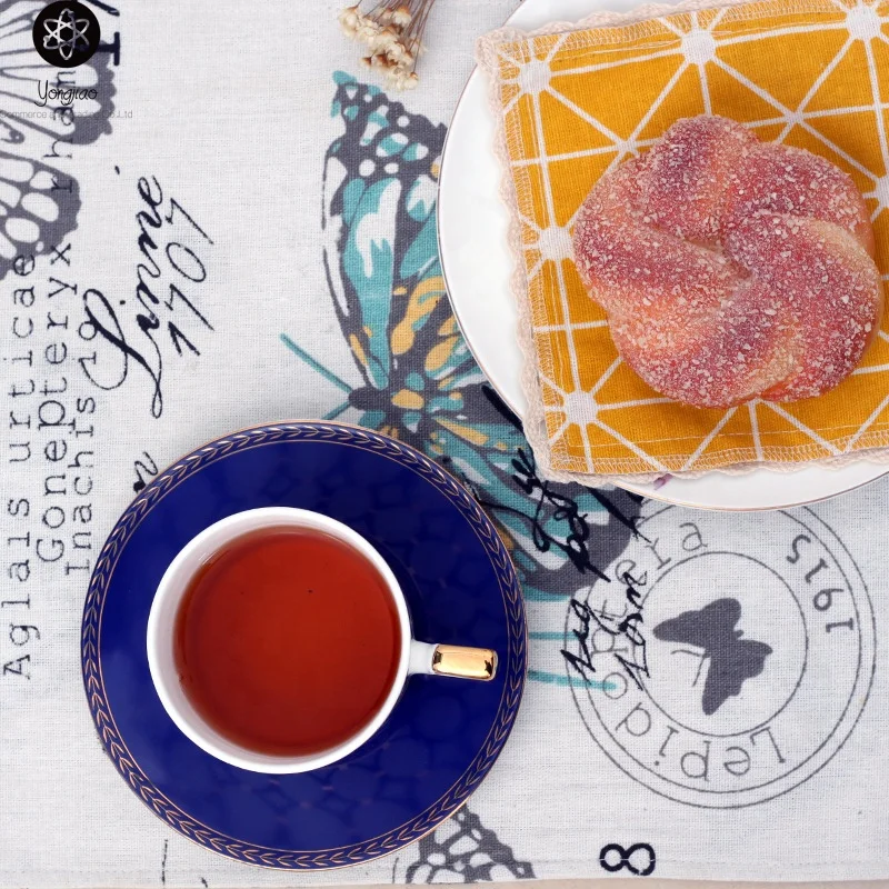 High-end English afternoon tea cup and saucer with gold trim and handle