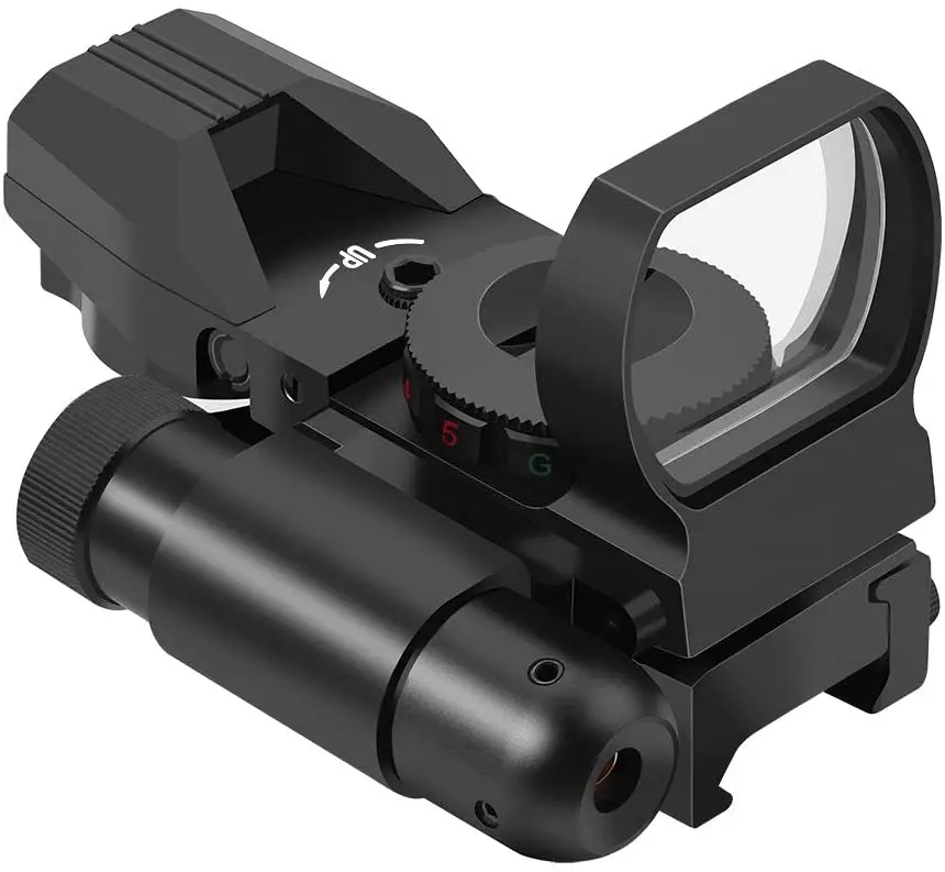 HD101B Reflex Sight - 4 Reticle Red & Green Dot Sight  with Red Laser Sight