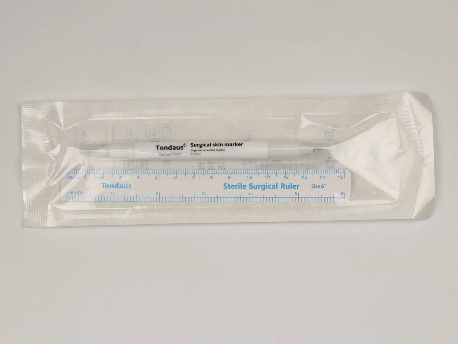 Белый хирургический маркер T3023 Tondaus для хирургической кожи с 15 см стерильным мешочком-линейкой стерильной хирургии немоющийся двумя типсами фиолетовый