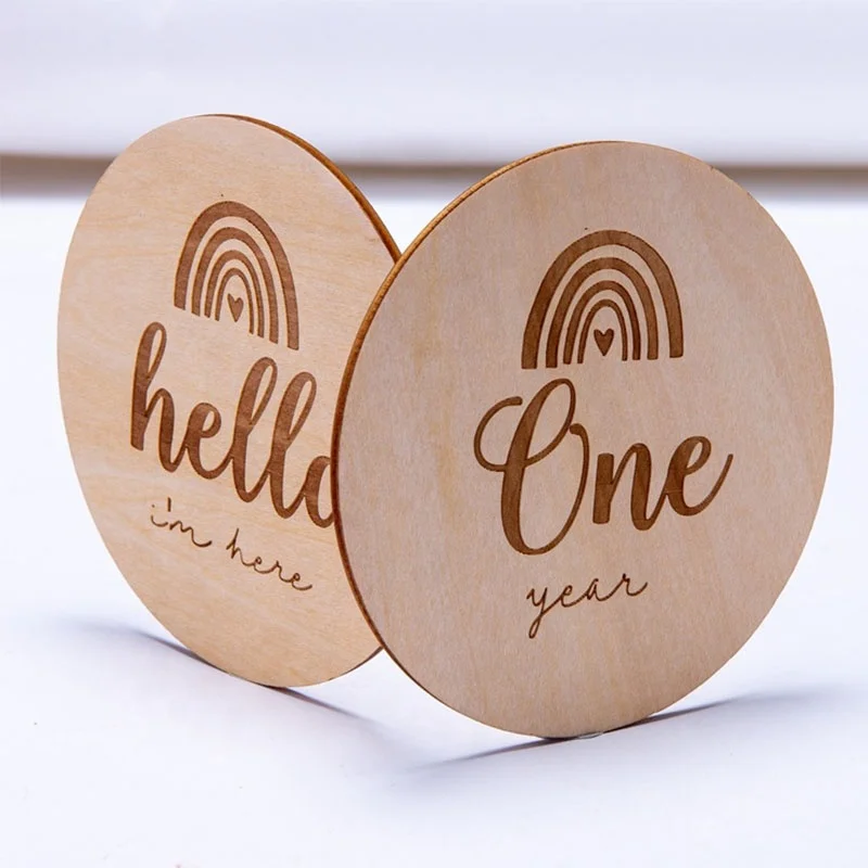 Wooden Rainbow Carved Newborn Photo Props Baby Age Monthly Card Discs