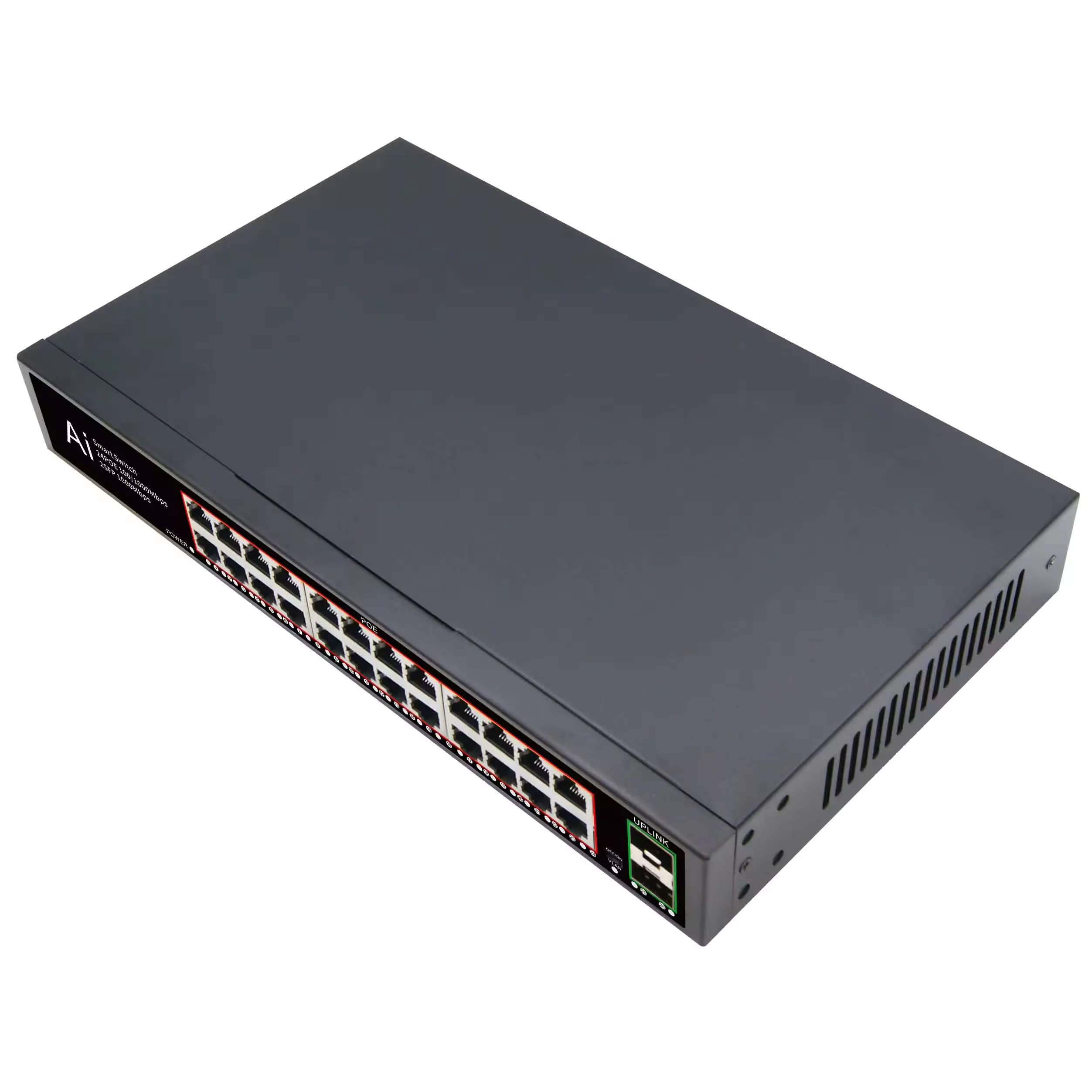 Manufacturer 24 ports PoE switch unmanaged 300W high power support VLAN default extend with 2 Gigabit uplink ports