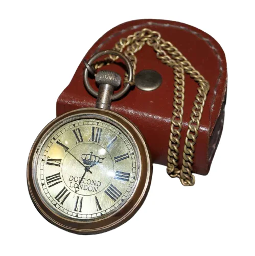 Top Quality Vintage Brass Pocket Watch With Leather Box Antique Finished at Cheap Price