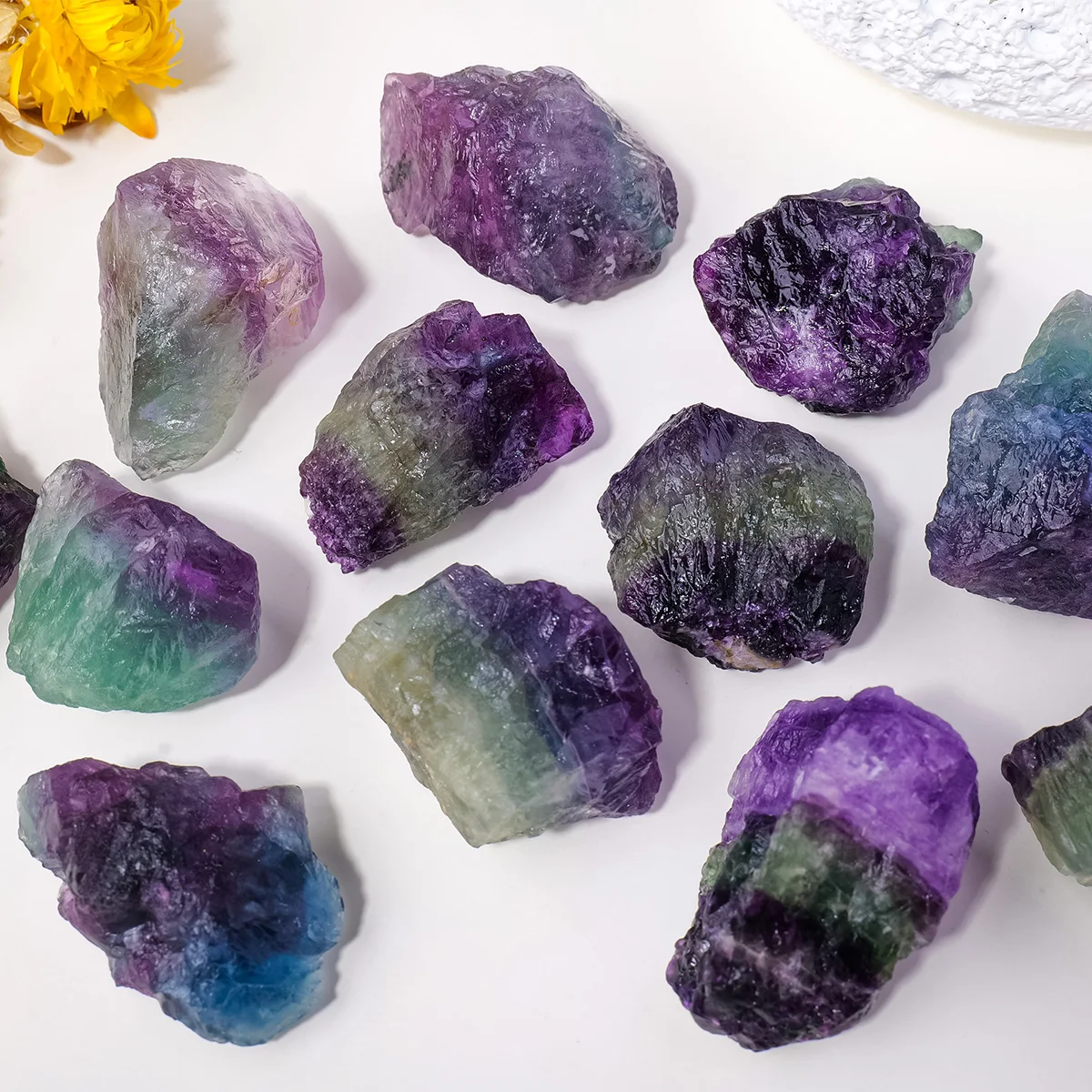 Wholesale natural crystal high quality healing stone Rainbow fluorite raw stone garden fish tank decoration
