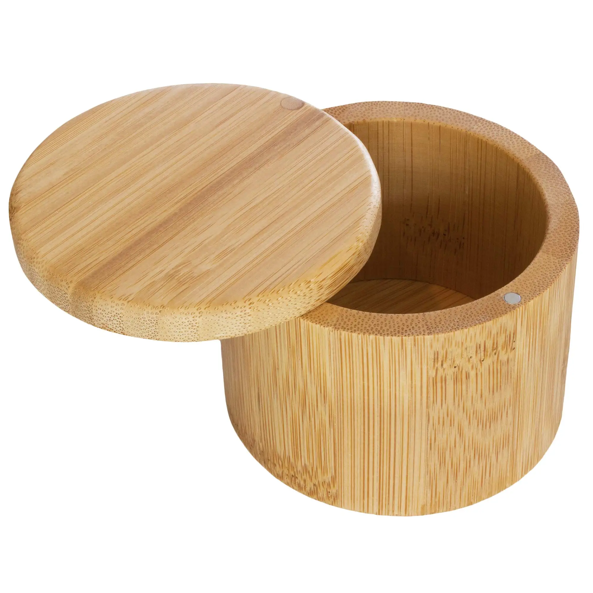 Bamboo Storage box Salt Cellar Round Spice Box Container with Swivel Magnetic lid 6 ounces