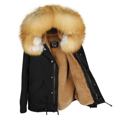 Genuine fox fur collar detachable faux fur lined winter hood parka men women fur jackets