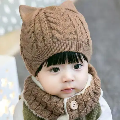 Syh1052 Winter baby hats scarves 2 pcs set baby Knitted Caps Woolen Warm Thickened Girl Hat