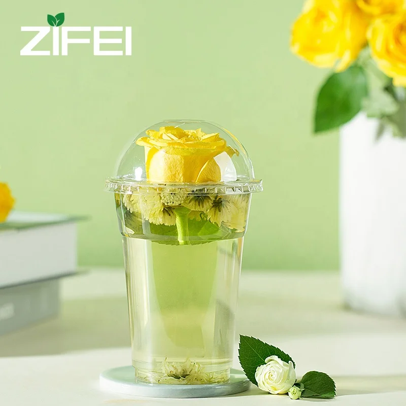 
U shape 16oz 500ml plastic milkshake cup disposable pet plastic cup with Dome lid 