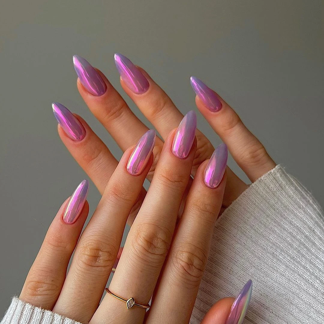 Custom Logo Fake False Nails Set With Glue Wholesale Medium Almond Soft Gel Private Label Sliver Chrome Glazed Press On Nails