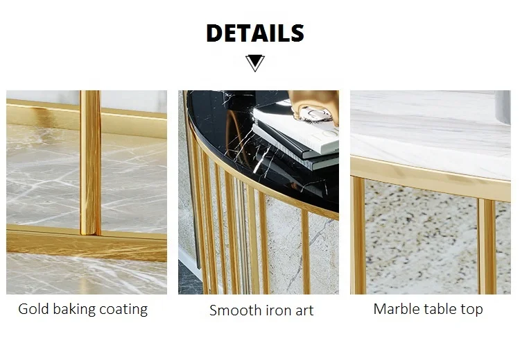 
Half Circle Round Hotel Marble Reception Table Sofa Bed Metal Side Table 