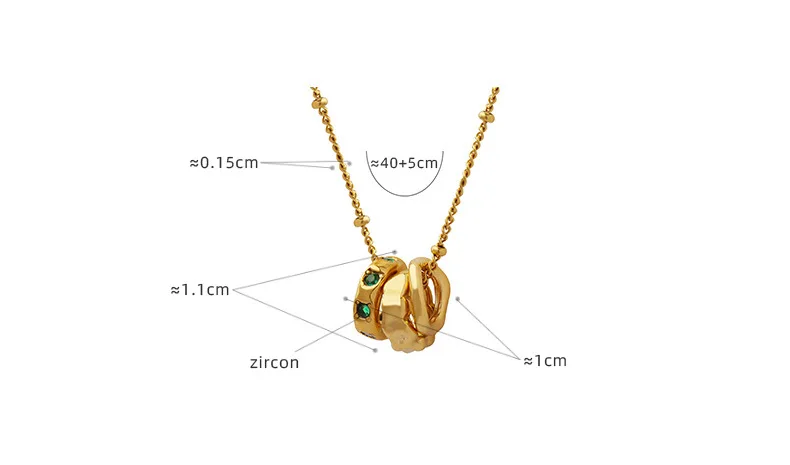 Versahl VSB705 New Arrival Hollow Pendant Choker Necklace Emerald Zircon Inlay Three Loop Pendant Stainless Steel Chain Necklace
