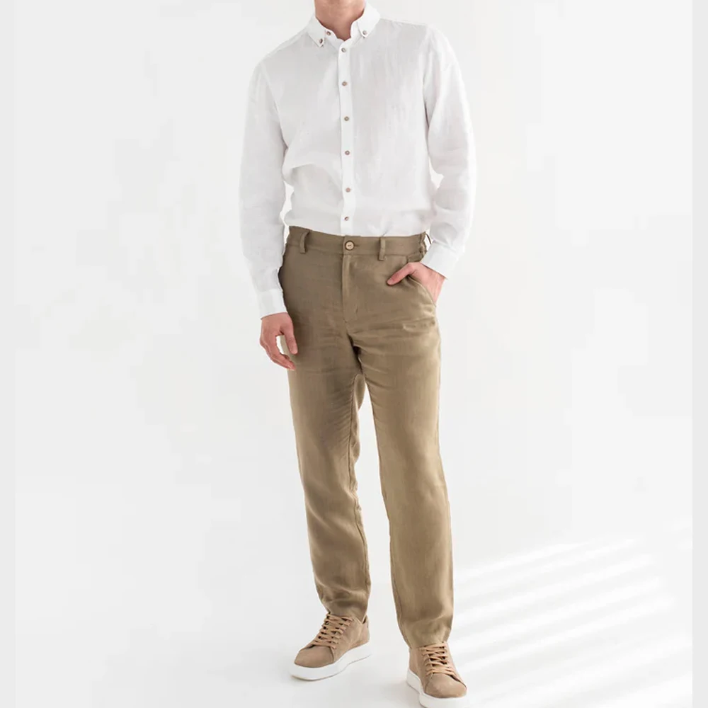 Классические мужские льняные брюки прочные летние универсальные легкие для пляжного офиса и повседневного стиля