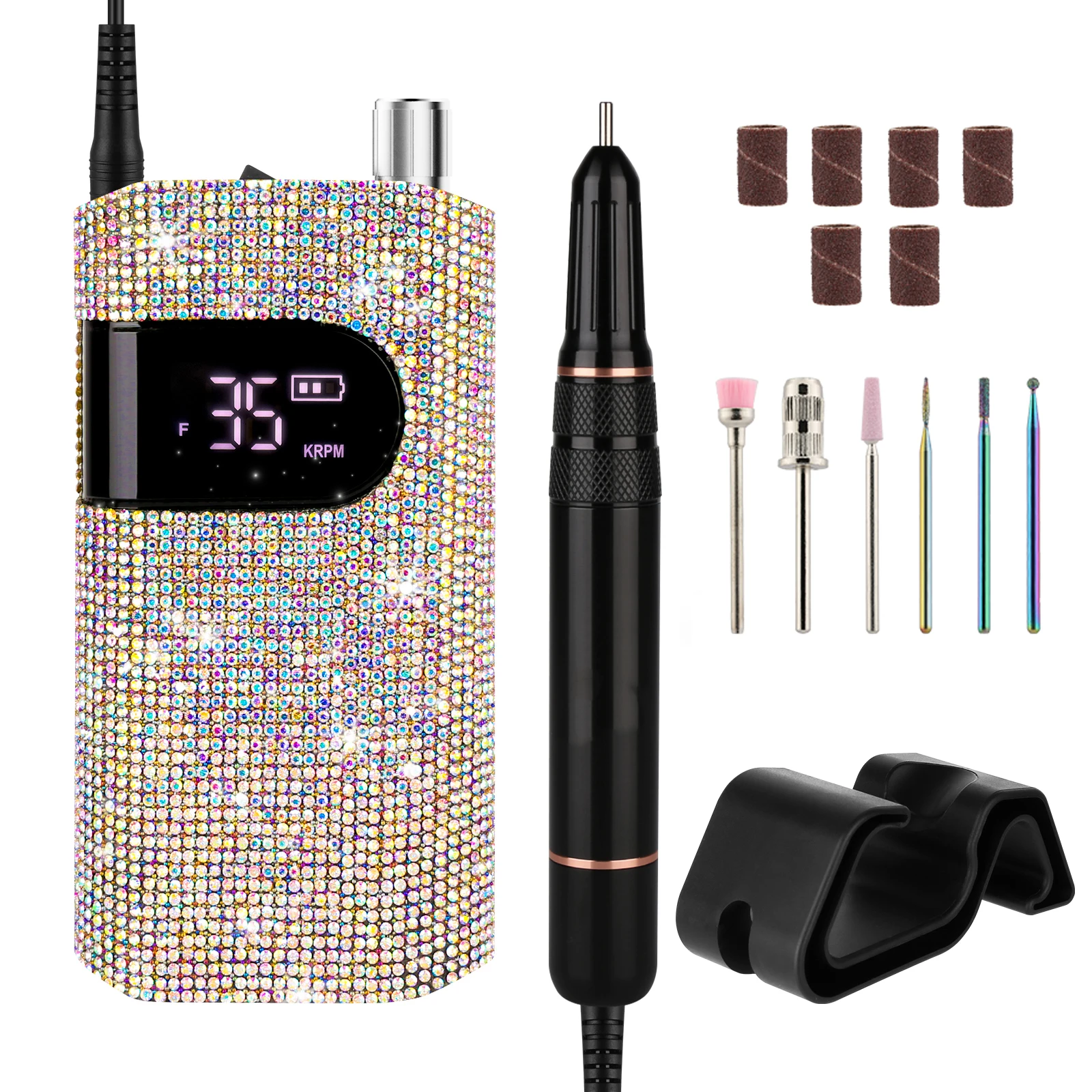 Customize Private Logo Nail Supplies 35000 Rpm Cordless Rechargeable Crystal Rhinestones Brushless Nail Drill