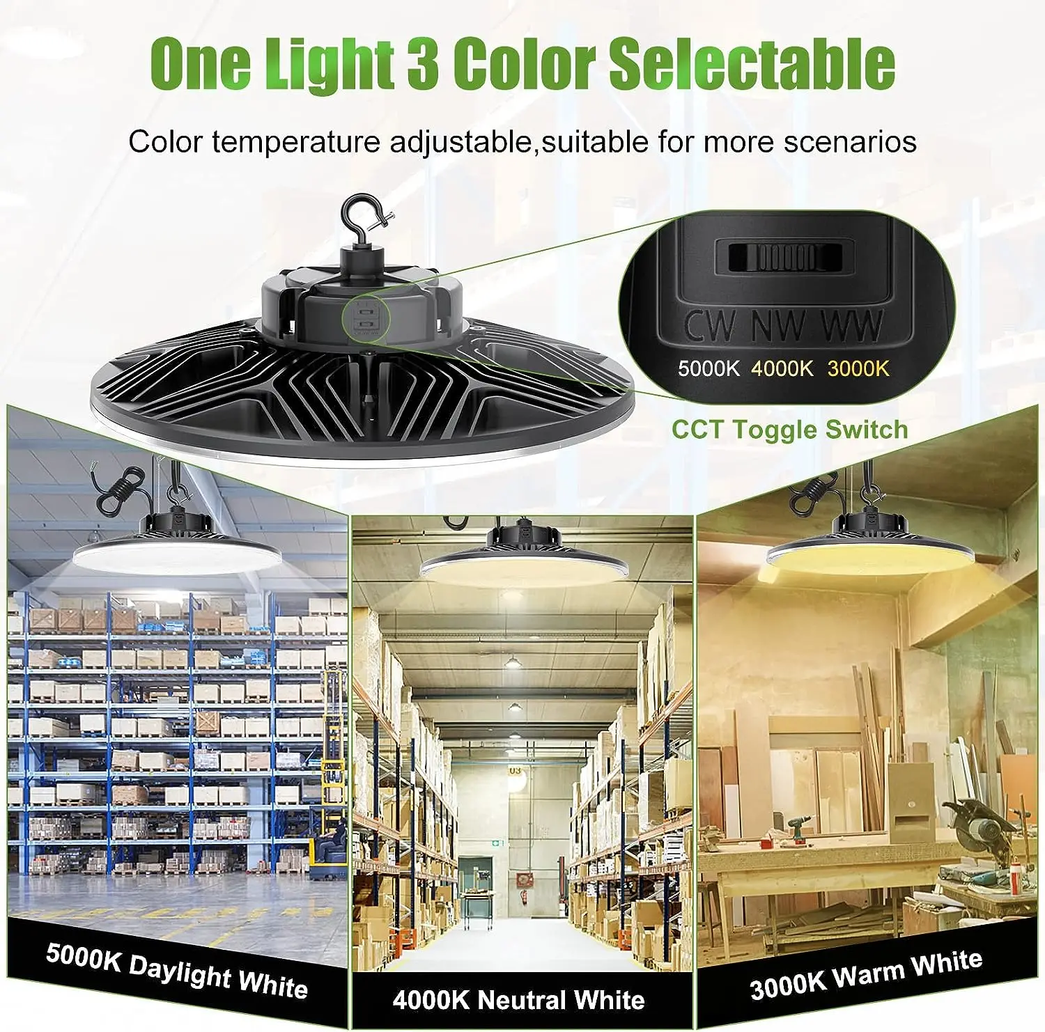led light fixture industrial 3Power 200-480V 50 60Hz 170lm/w Die Cast Aluminum 50000hrs 100W LED UFO High Bay Light