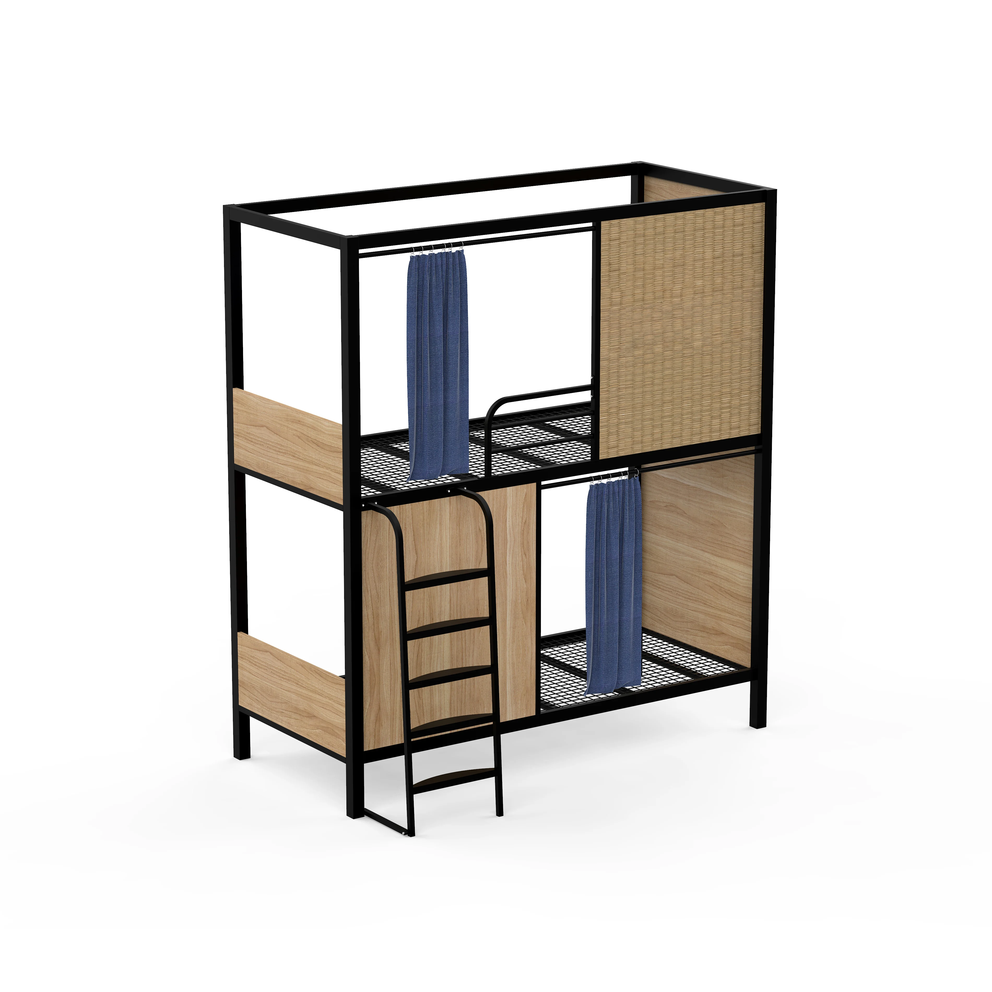 Modern design metal hostel and hotel bedroom dormitory double loft bunk bed for youth hotel hostel