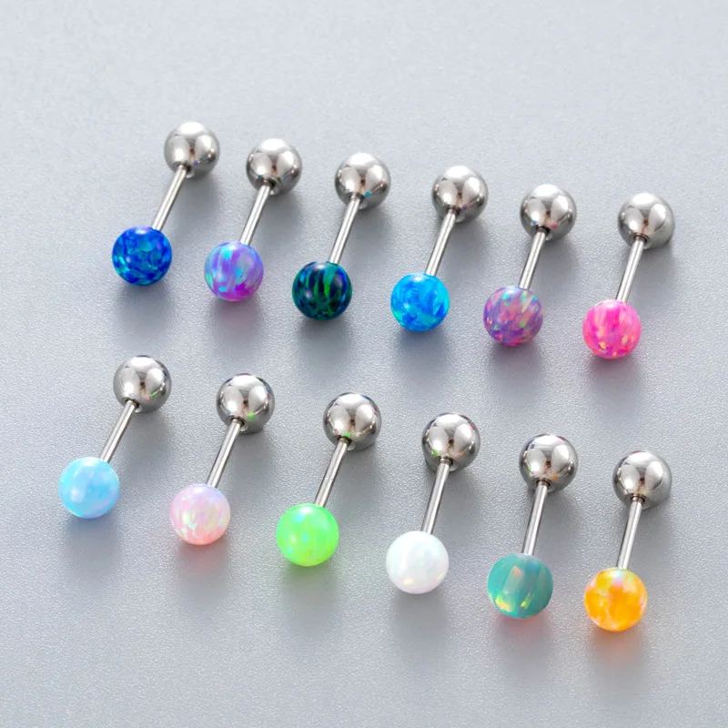 4mm Colorful Australian Gemstone Opal Titanium Steel Piercing Ear Cartilage Spiral Helix Ball Septum Piercing Stainless Jewelry