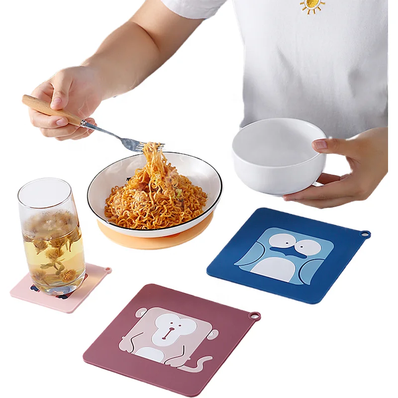 Wholesale Cute Tableware Insulation Coaster Cup Mats 15*15 Large Square Soft PVC Rubber Pad Heat-insulated Bowl Placemat Kitchen