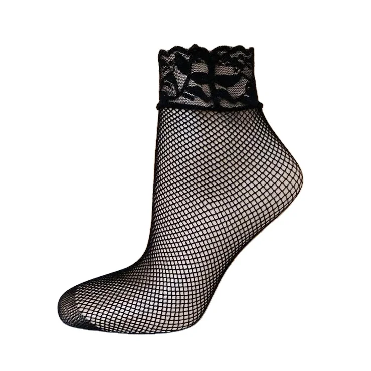 Stylish Black Ladies Fancy Transparent Lace Fishnet Ankle Socks