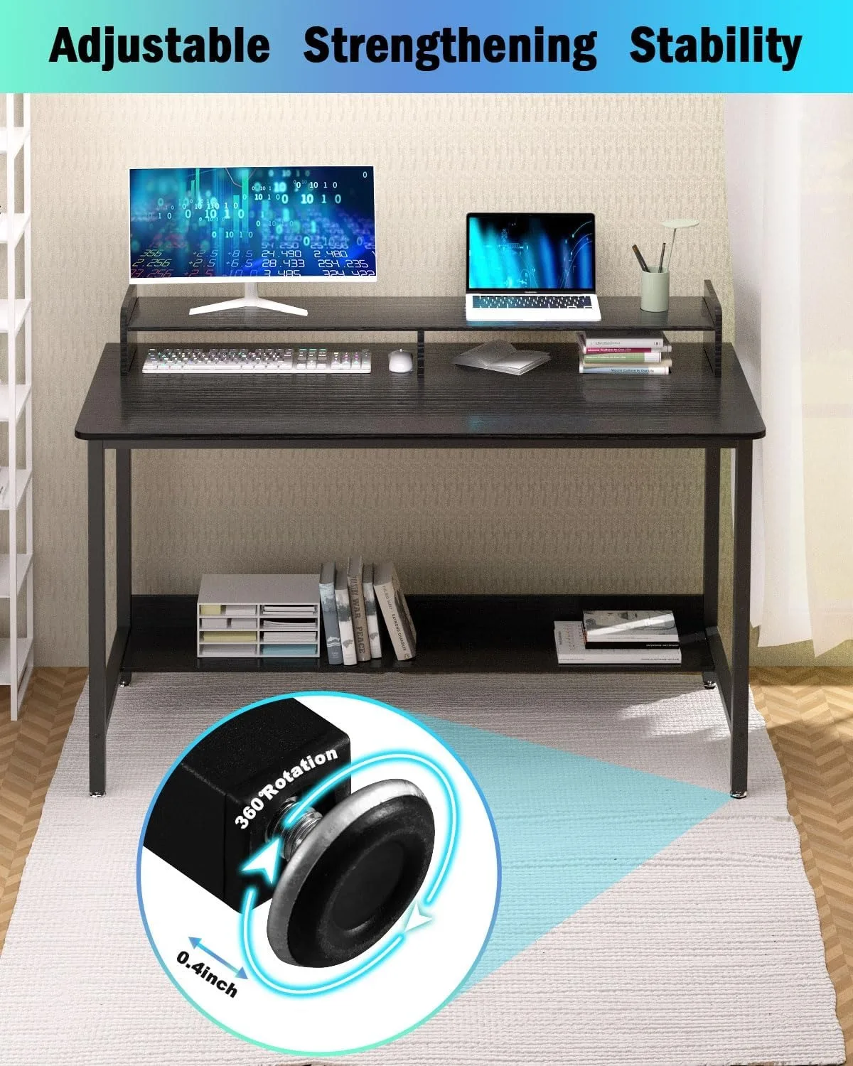 Factory Wholesale Computer Desk with Bookshelf Study PC Desk Workstation with Home Office Living Room Bedroom Metal Frame Black