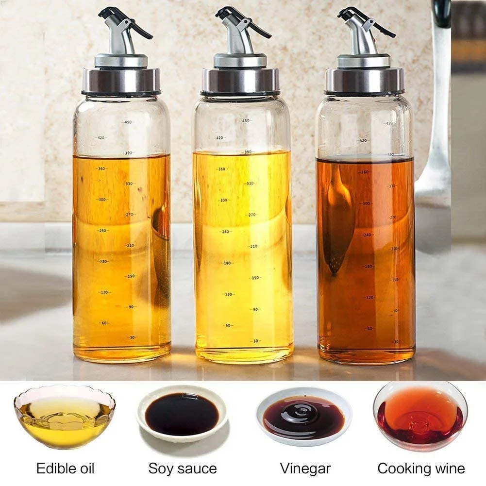 No-Drip Lead-Free Glass Oil Container for Vegetable Olive Oil Dispenser Bottle
