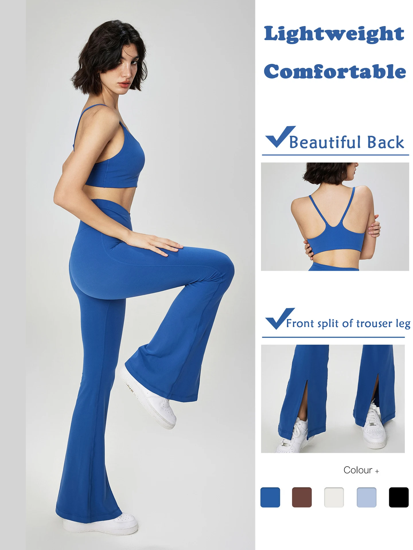 Wholesale High Impact U Neck Fitness Vest Sports Bra Crossover High Waist Split Yoga Flared Pants Leggings Seamless Yoga Set