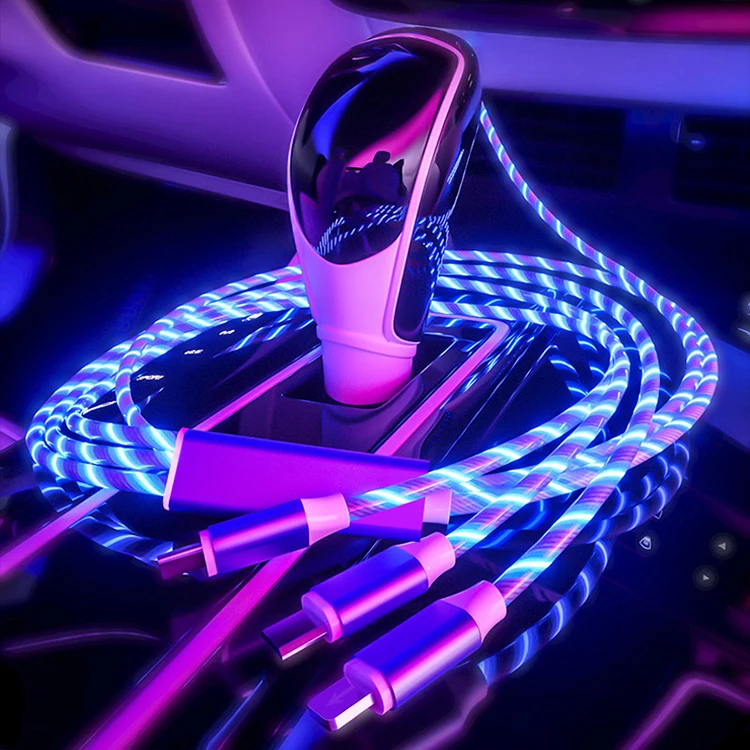 Streamer data cable three-in-one car rgb charging cable 1.2m fast led charging usb cable