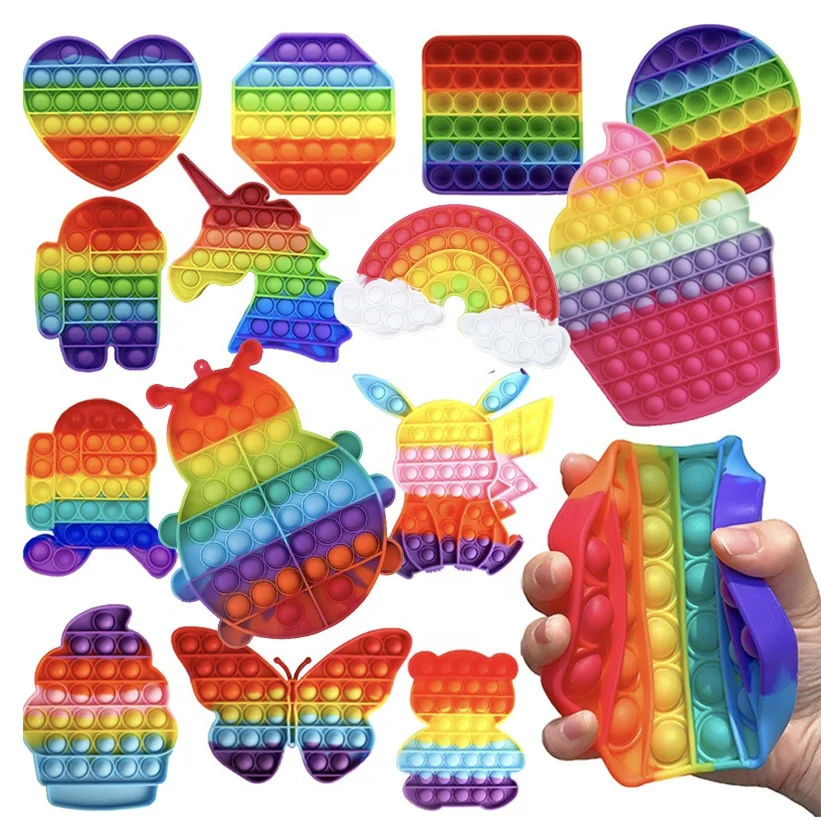  Simple Dimple Anti Stress Relief Push Pop Bubble Rainbow Fidget Sensory Toy Toys