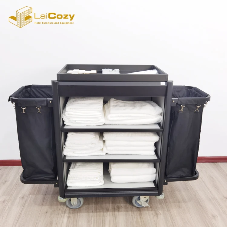 Deluxe Aluminium Lightweight Janitor Cart Cleaning Maid Cart Hotel Cleaning Equipment Housekeeping Trolley cart