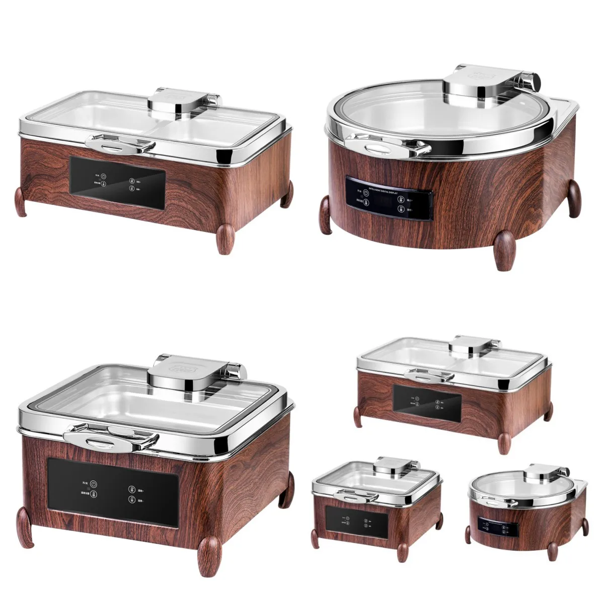 wood grain stainless steel electric remote control chaffing dishes buffet set hydraulic glass cover chaffing dish food warmer