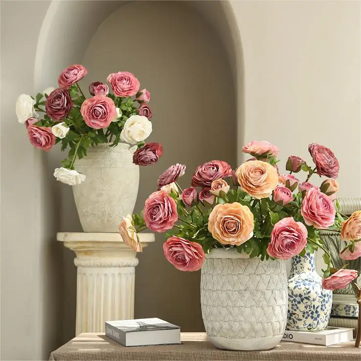 Floral Wedding Arrangement Mini Real Touch Beautiful Flowers Ranunculus Bulbs Bouquet Silk Ranunculus Flower Artificial